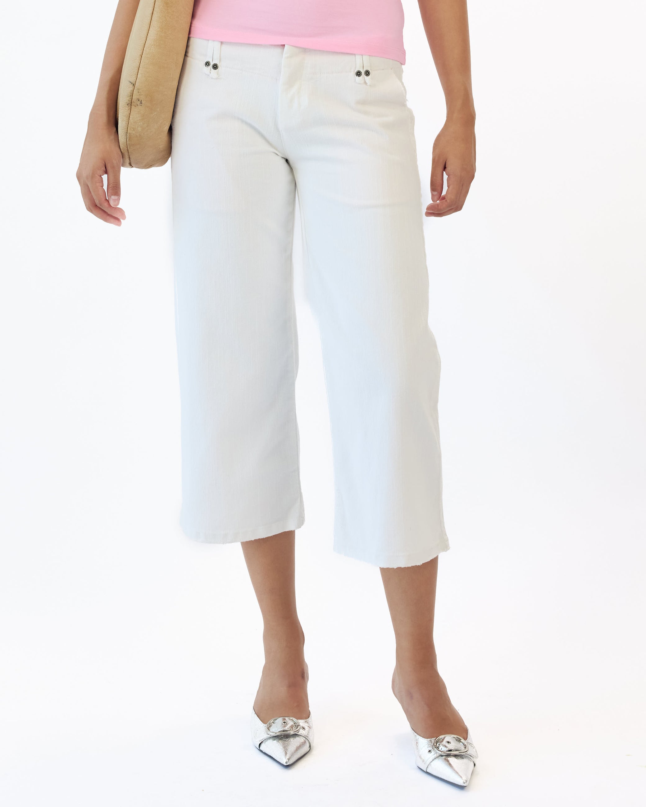 Lowrise Stretch Denim Capri - White