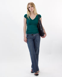V Neck Cap Sleeve T - Deep Teal
