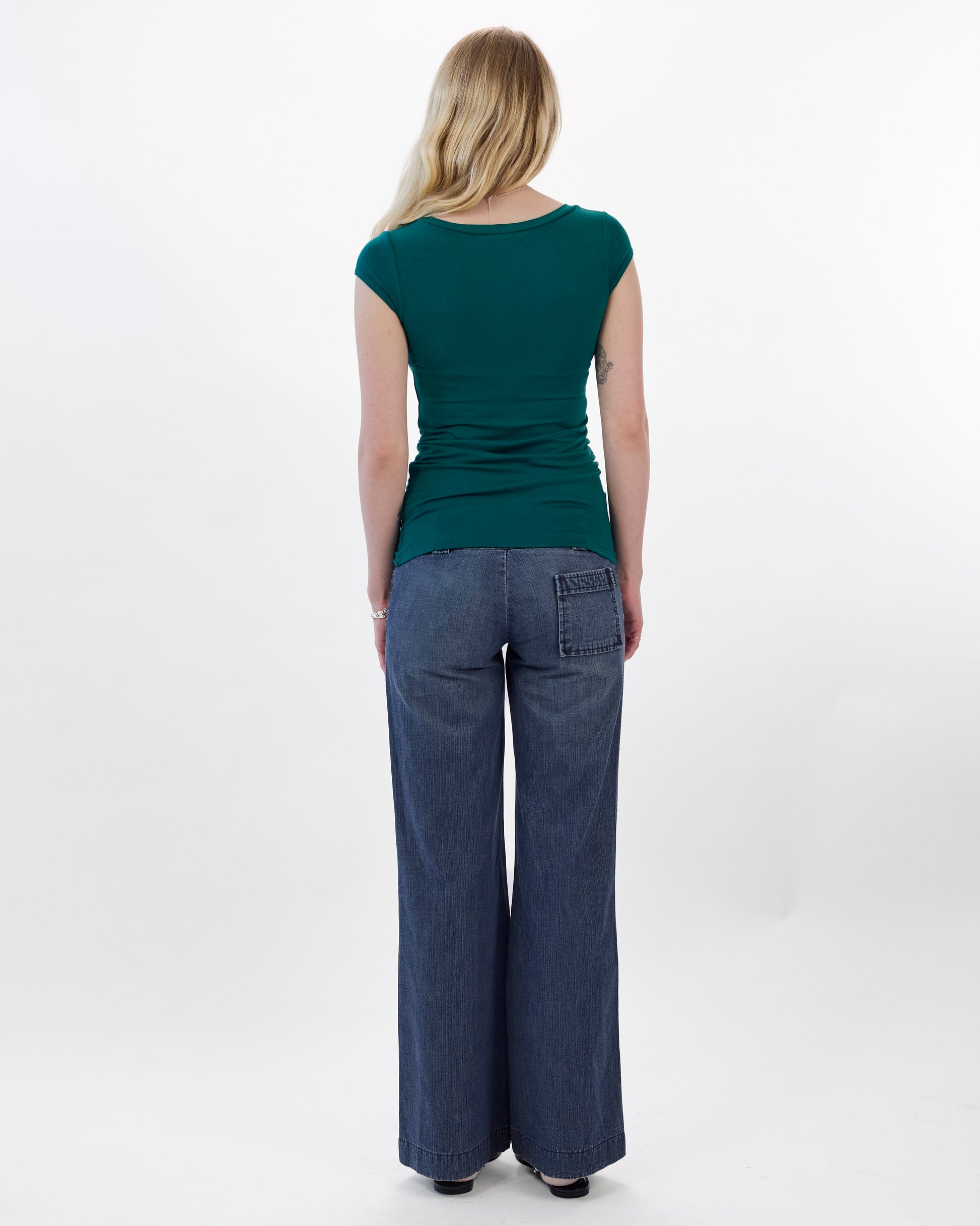 V Neck Cap Sleeve T - Deep Teal
