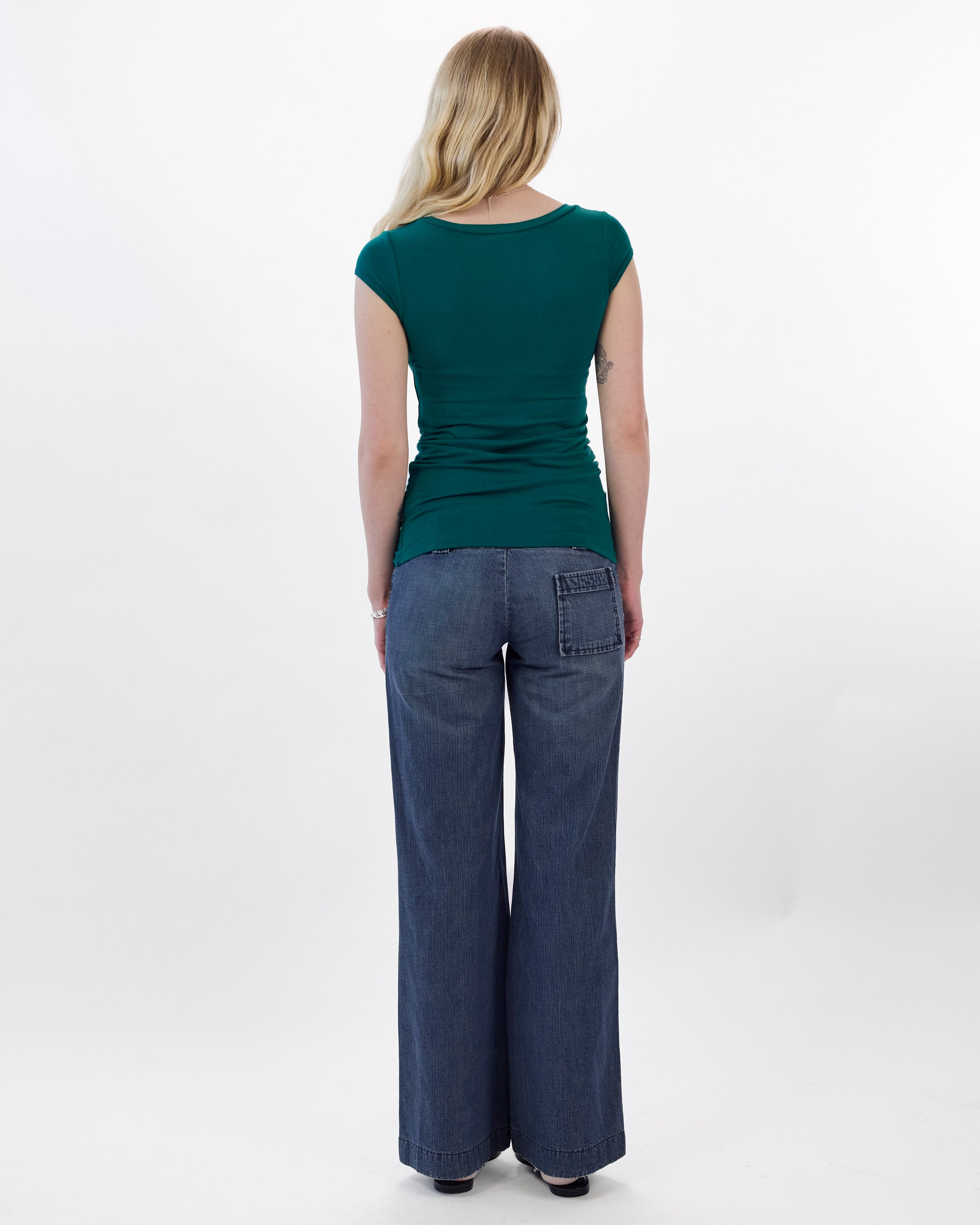 V Neck Cap Sleeve T - Deep Teal
