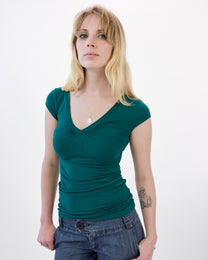 V Neck Cap Sleeve T - Deep Teal