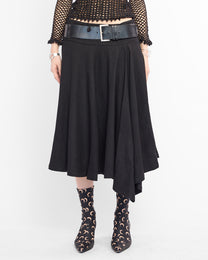 Asymmetric Pleat Wool Midi Skirt