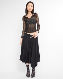 Asymmetric Pleat Wool Midi Skirt