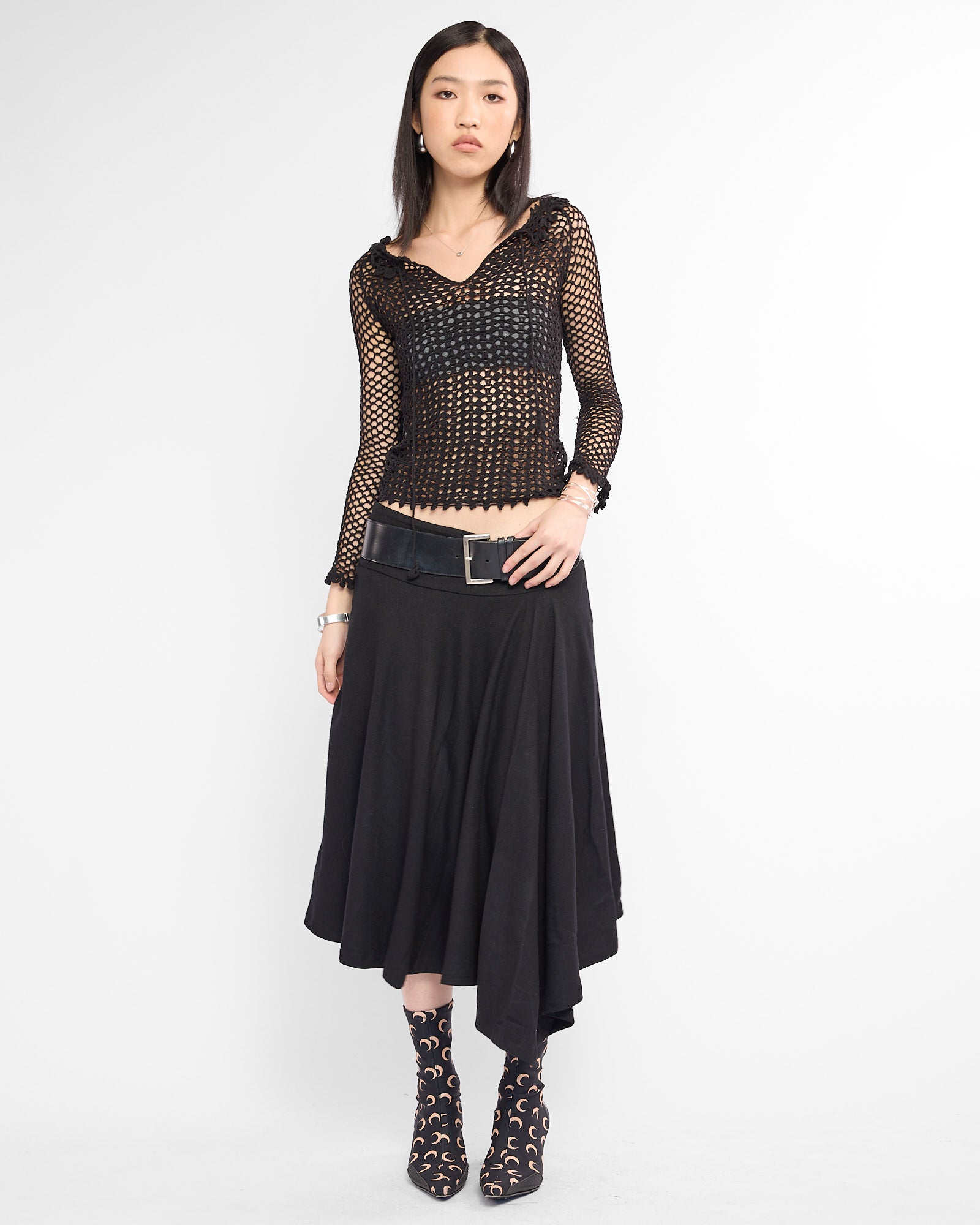 Asymmetric Pleat Wool Midi Skirt