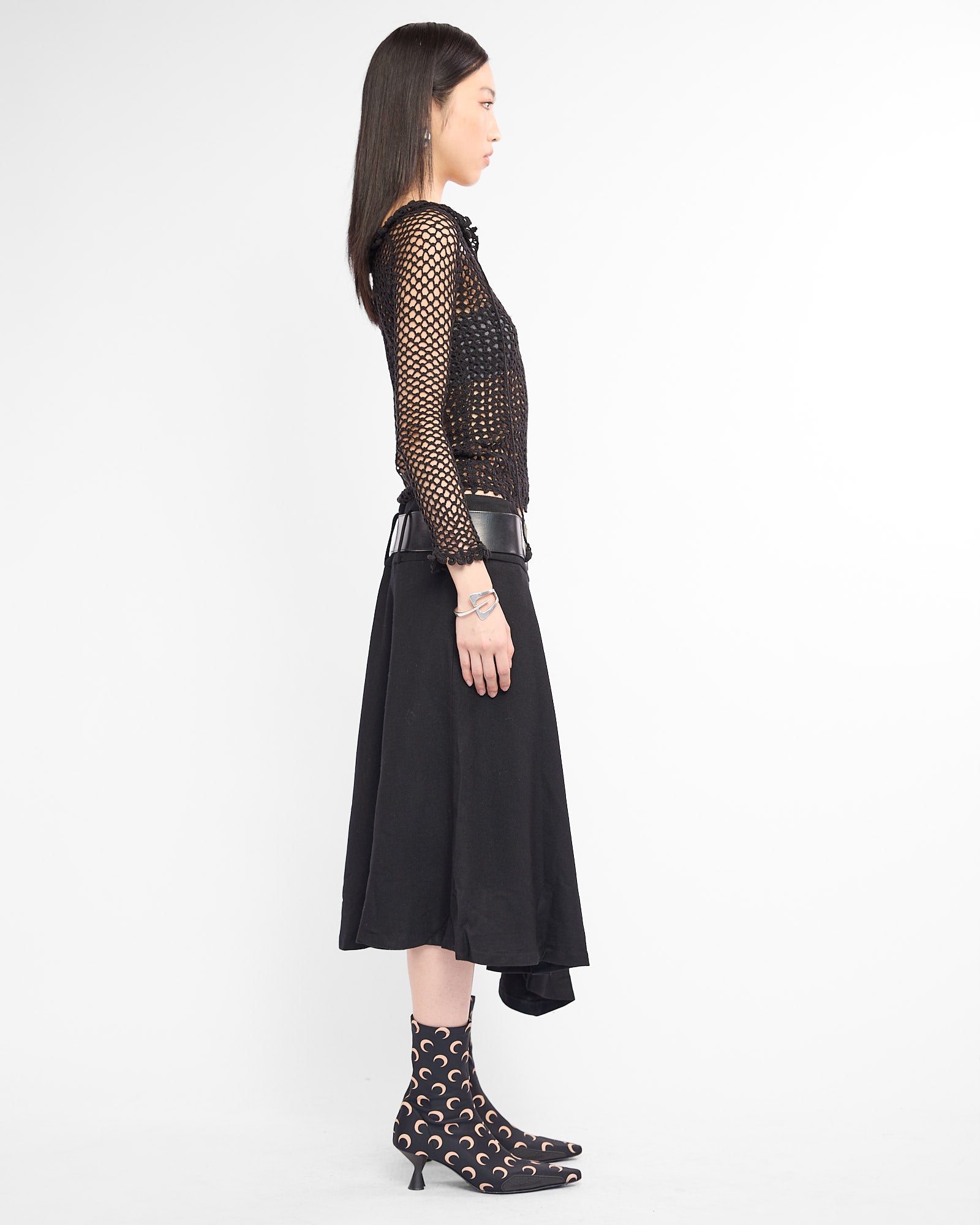 Asymmetric Pleat Wool Midi Skirt