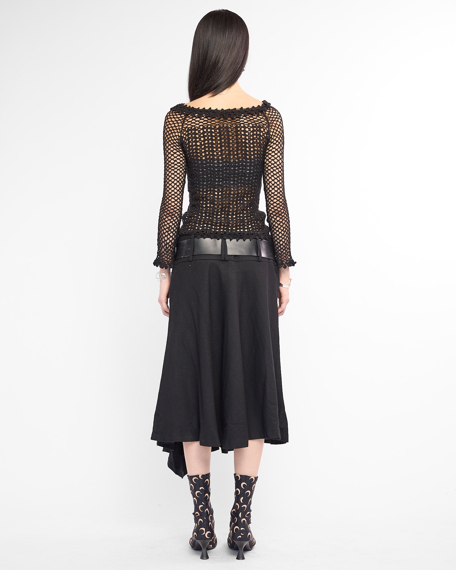 Asymmetric Pleat Wool Midi Skirt