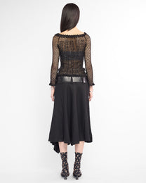 Asymmetric Pleat Wool Midi Skirt