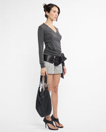 V Neck Long Sleeve Tie Jersey Top
