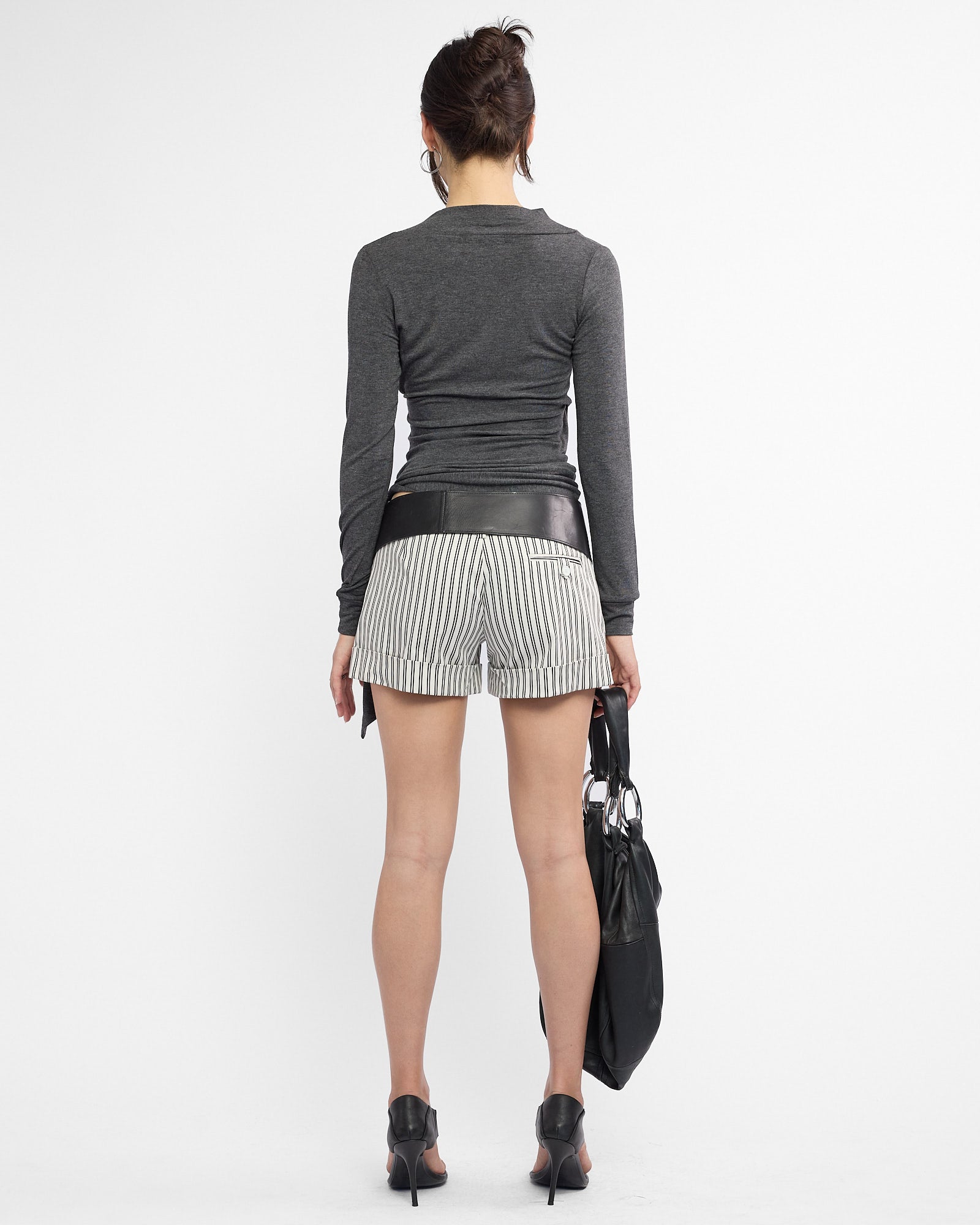 Cuffed Pinstripe Mini Shorts