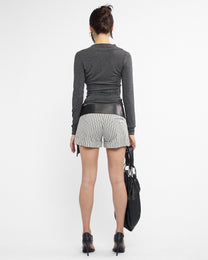 Cuffed Pinstripe Mini Shorts