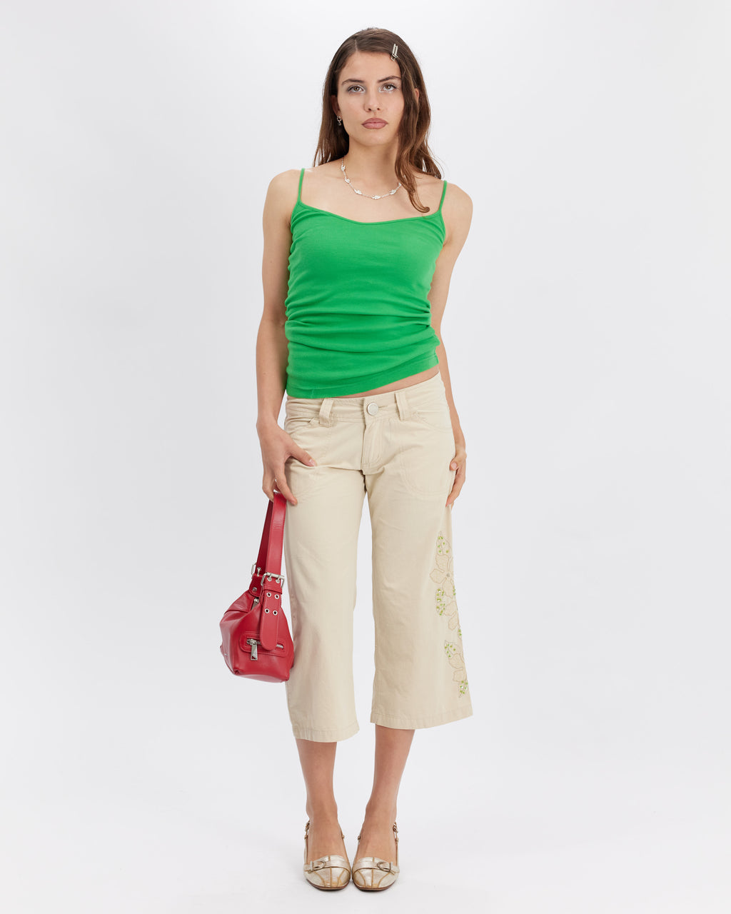 Sequin Embellished 3/4 Length Pant - Beige