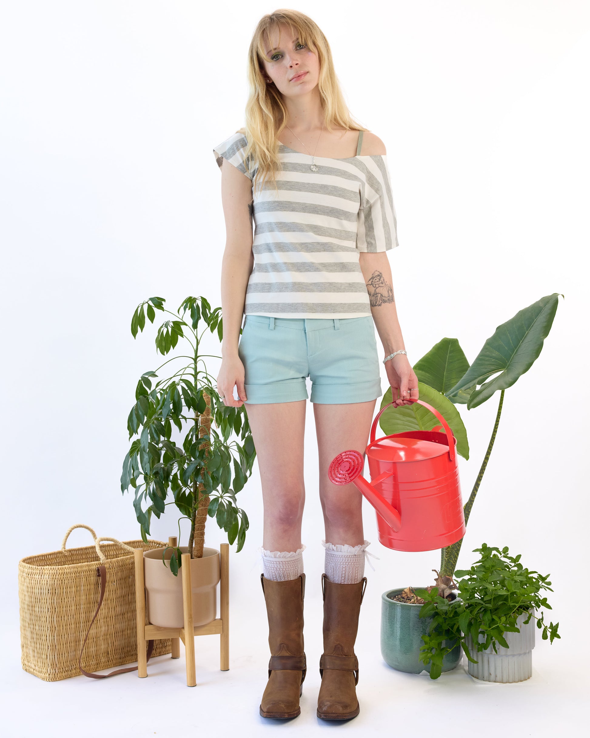 Pinstripe Mini Shorts - Teal