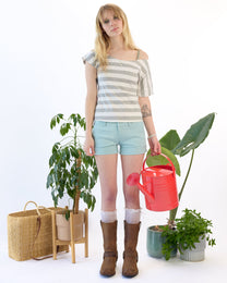 Pinstripe Mini Shorts - Teal