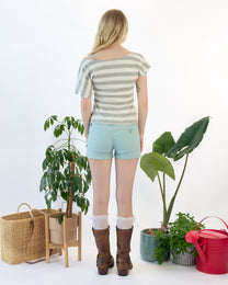 Pinstripe Mini Shorts - Teal