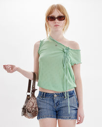 Backless Pointelle Tie Back Top - Sea Green