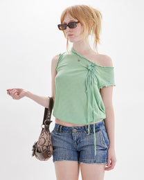 Backless Pointelle Tie Back Top - Sea Green