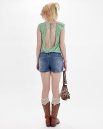 Backless Pointelle Tie Back Top - Sea Green