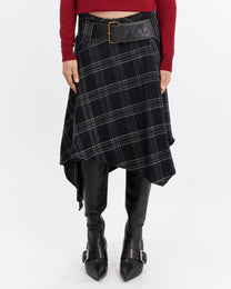 Plaid Asymmetric Wool Skirt