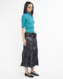 Crinkle Satin Shirred Midi Skirt