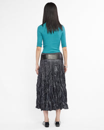 Crinkle Satin Shirred Midi Skirt