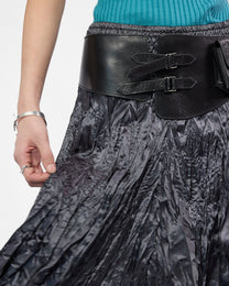 Crinkle Satin Shirred Midi Skirt