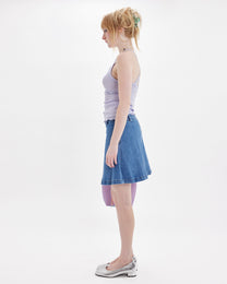 Denim Pleated Skater Skirt