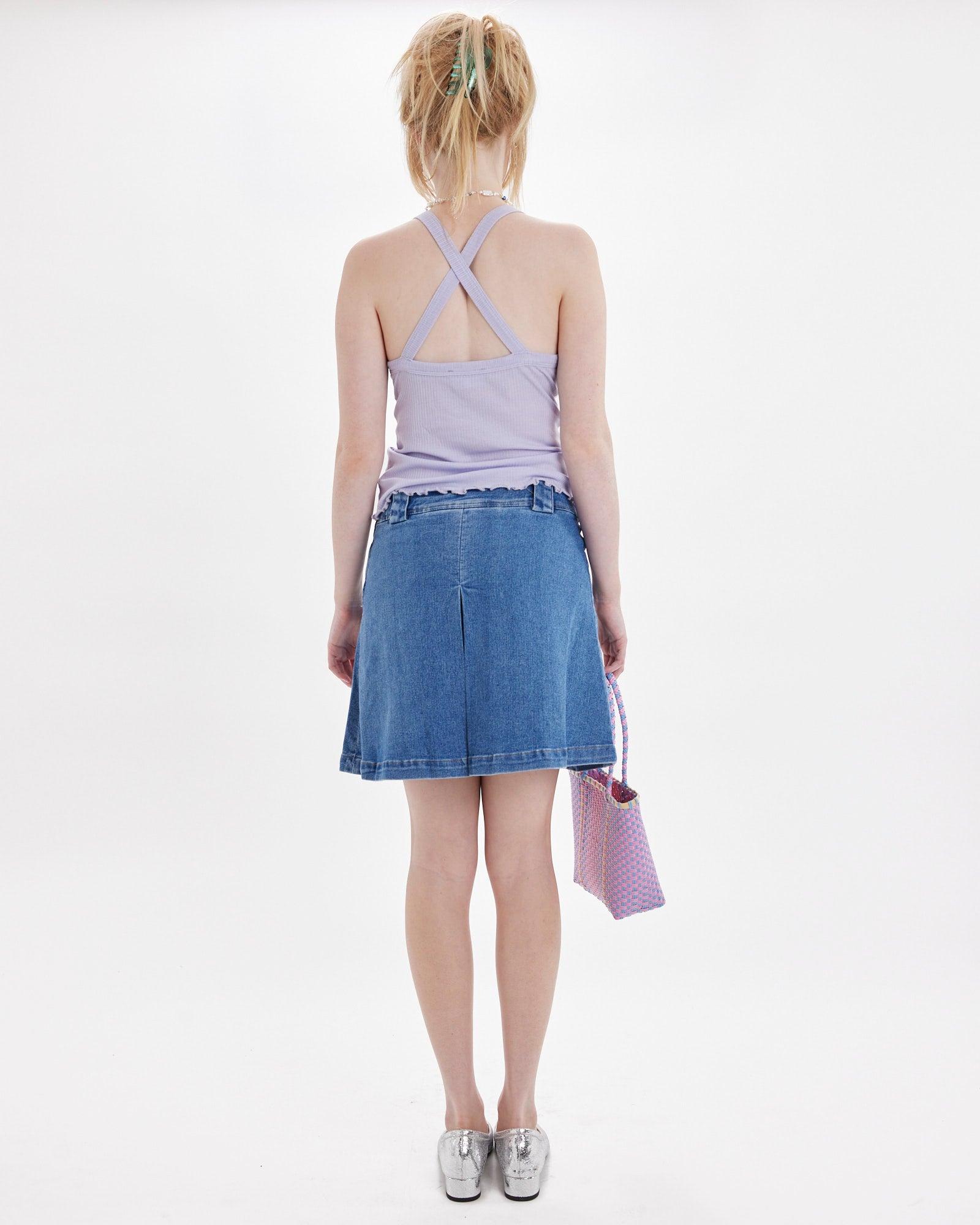 Denim Pleated Skater Skirt