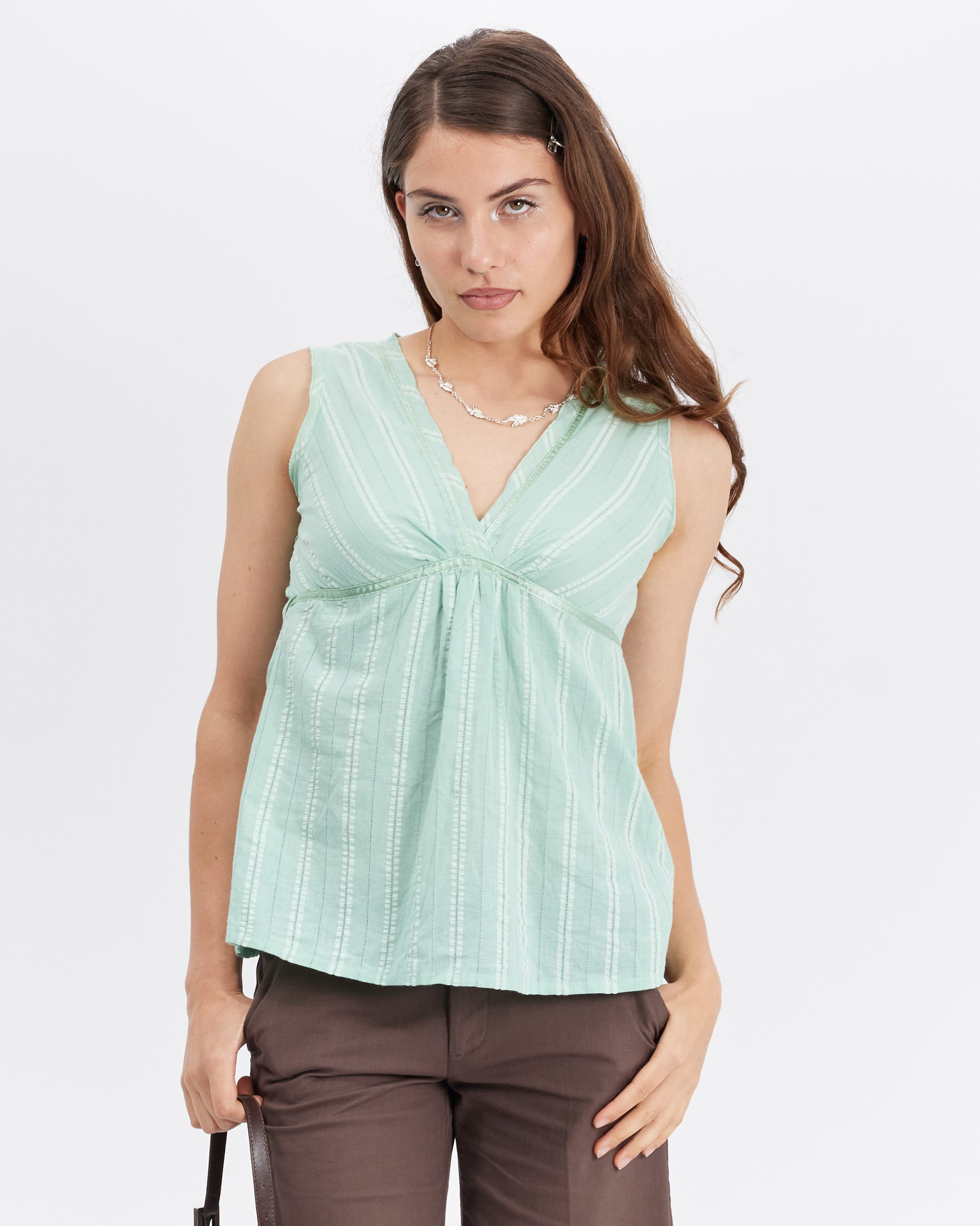 Mint Stripe Babydoll Top