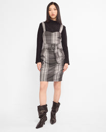 Belted Plaid Pinafore Mini Dress