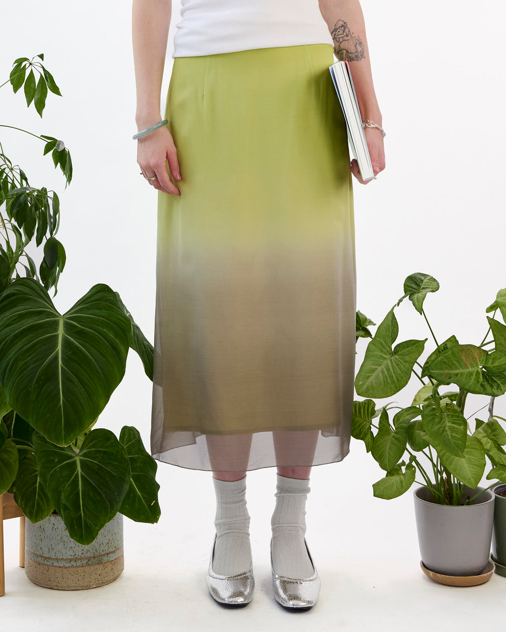 Flowing Ombre Silk Midi Skirt