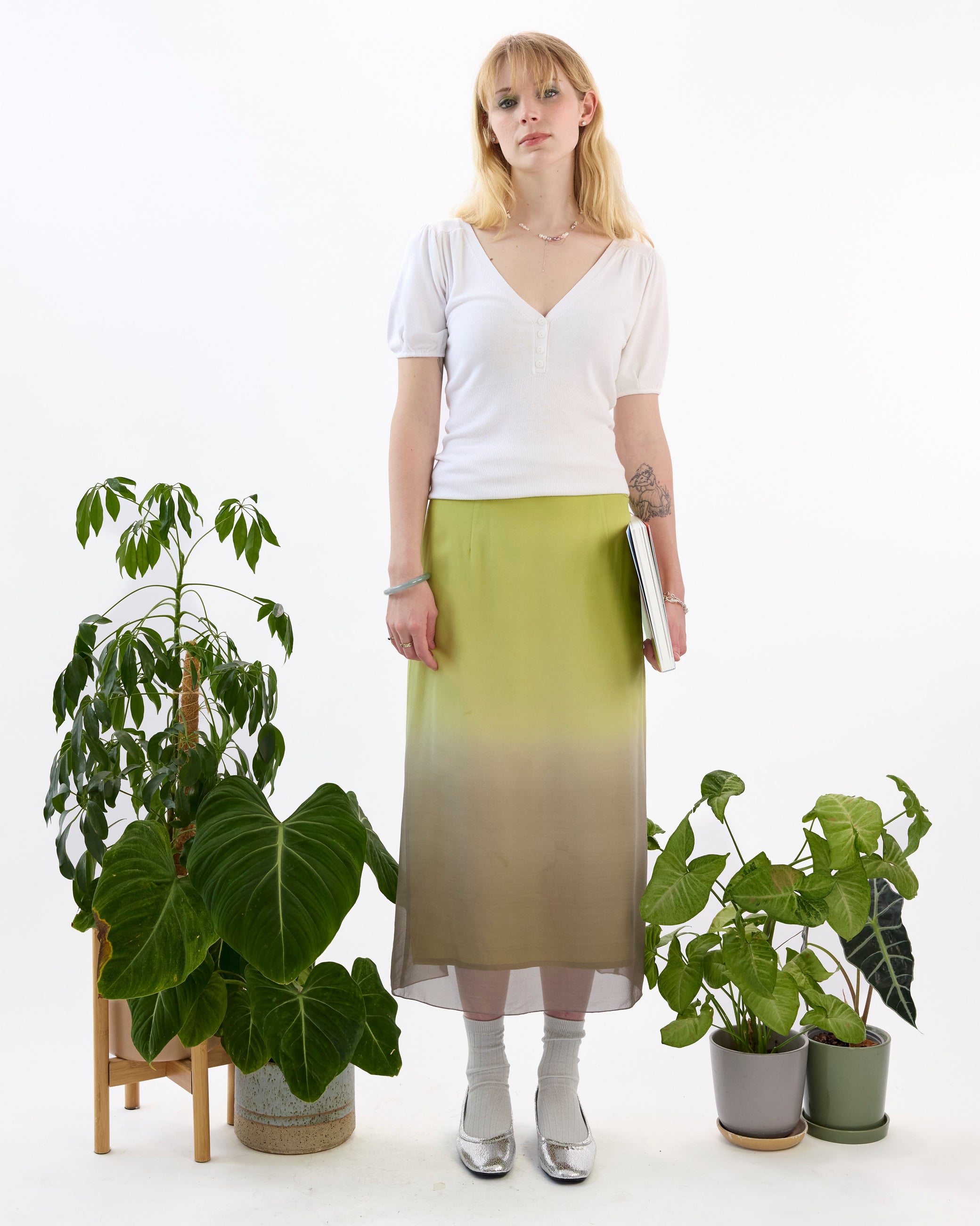Flowing Ombre Silk Midi Skirt