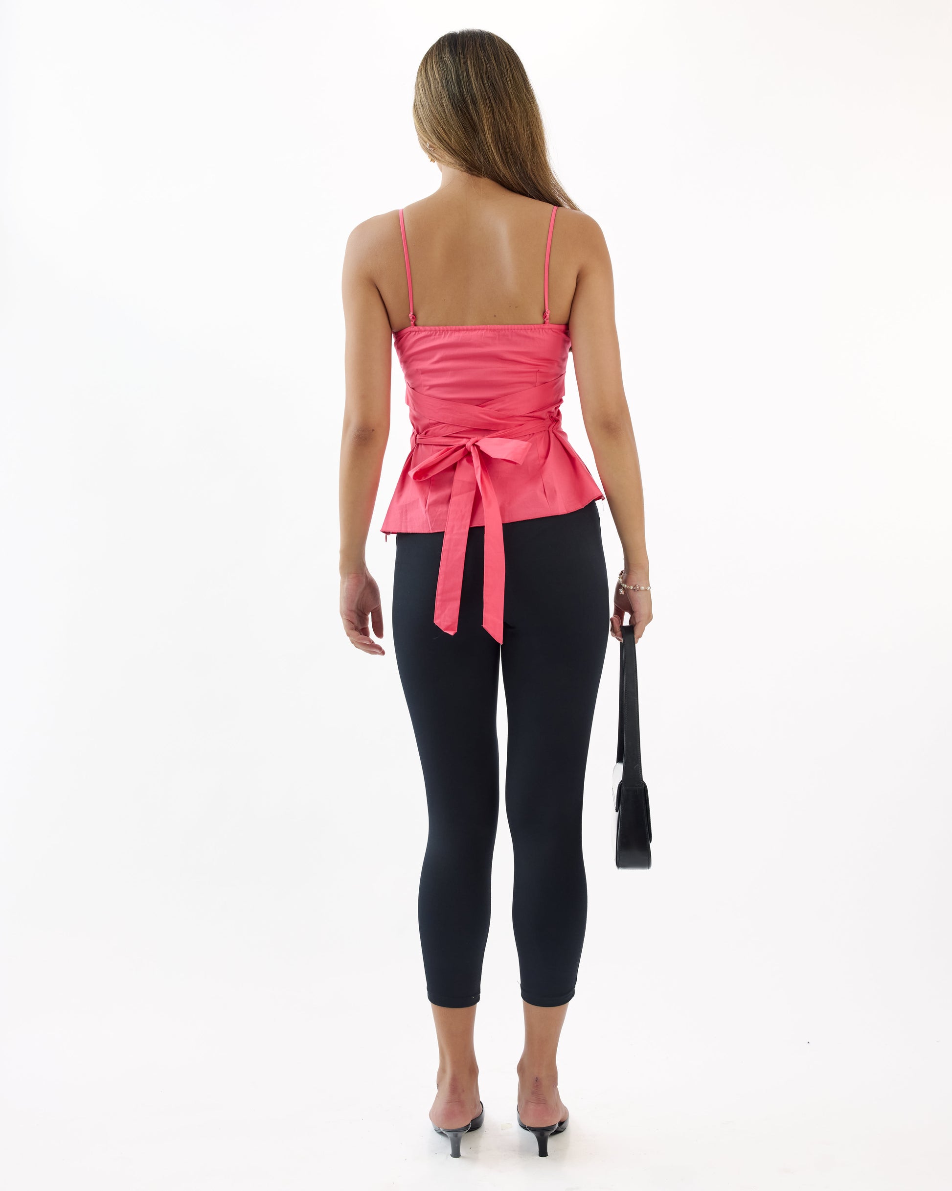 Stretch Cotton Tie Back Cami - Coral