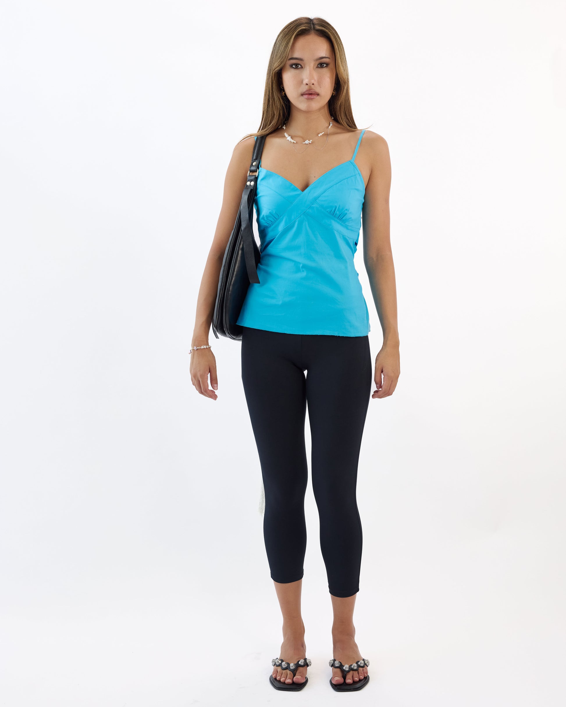 Stretch Cotton Tie Back Cami - Malibu Blue