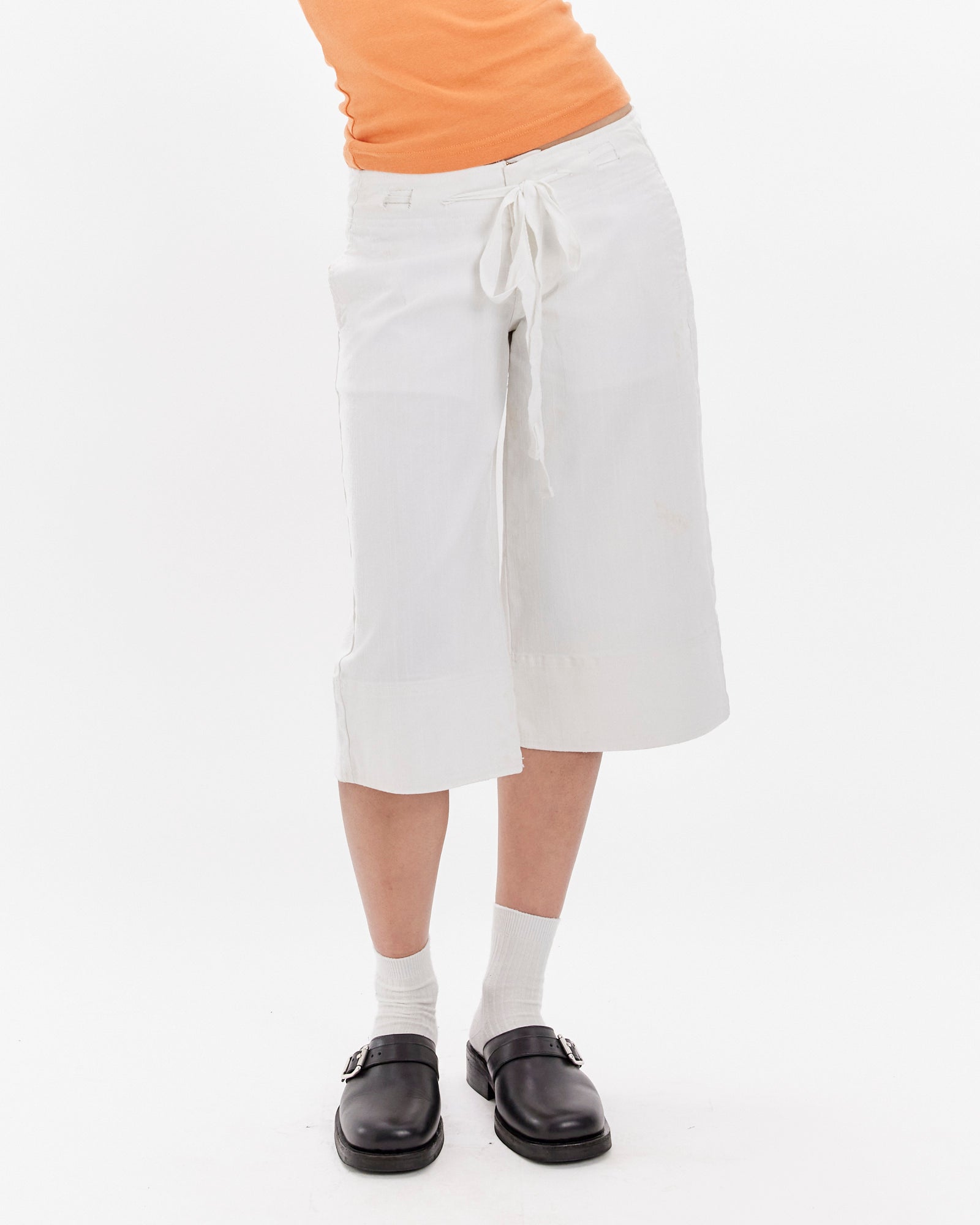 3/4 Tie Waist Wide Leg Jort - White