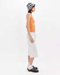 3/4 Tie Waist Wide Leg Jort - White