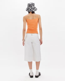 3/4 Tie Waist Wide Leg Jort - White