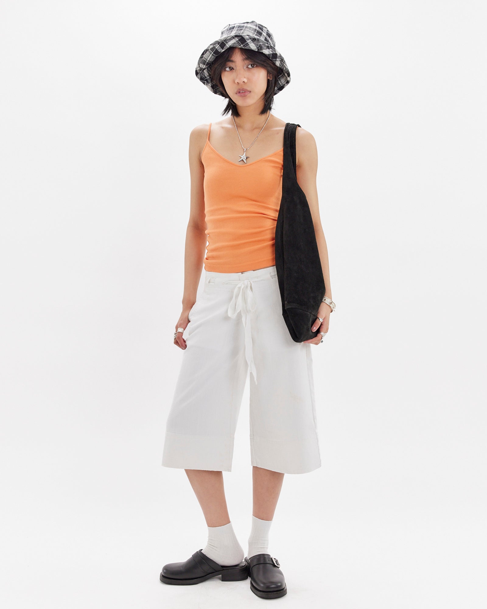 3/4 Tie Waist Wide Leg Jort - White