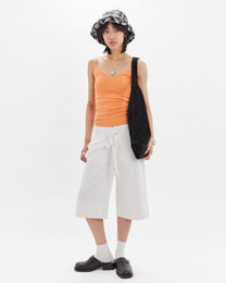 3/4 Tie Waist Wide Leg Jort - White