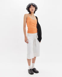 3/4 Tie Waist Wide Leg Jort - White