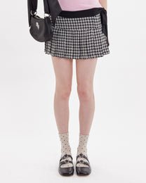 Houndstooth Pleated Wool Mini Skirt