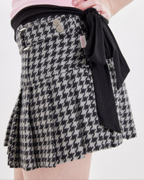 Houndstooth Pleated Wool Mini Skirt