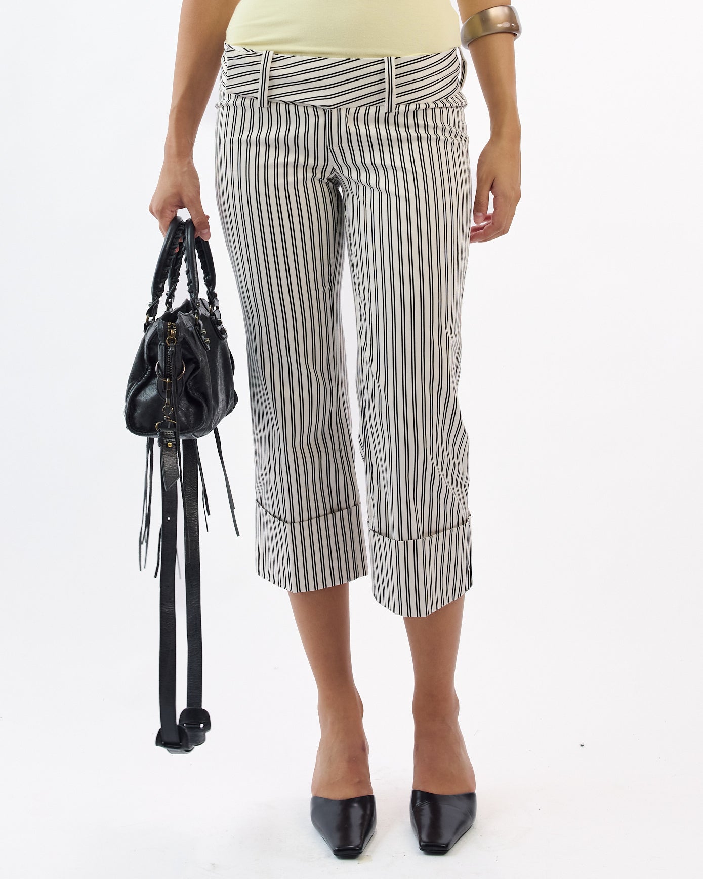 Striped Cuffed Capri Pants