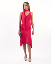 Tie Drop Waist Jersey Dress - Strawberry
