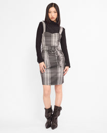 Belted Plaid Pinafore Mini Dress