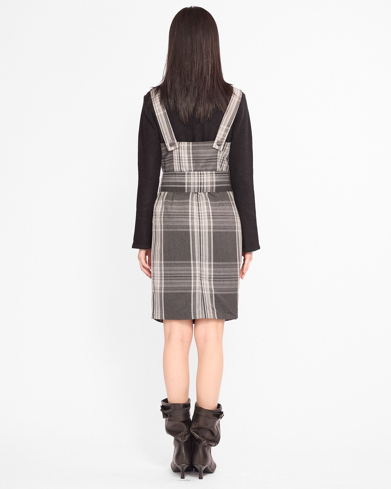 Belted Plaid Pinafore Mini Dress