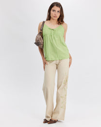 Pintuck Tie Singlet - Leaf