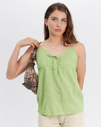 Pintuck Tie Singlet - Leaf