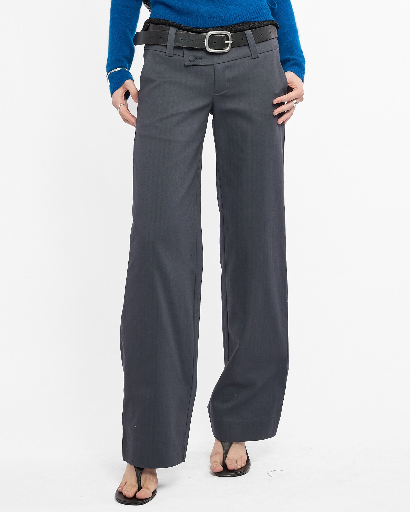 Pinstripe Wide Leg Stretch Trousers