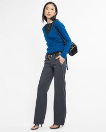 Pinstripe Wide Leg Stretch Trousers