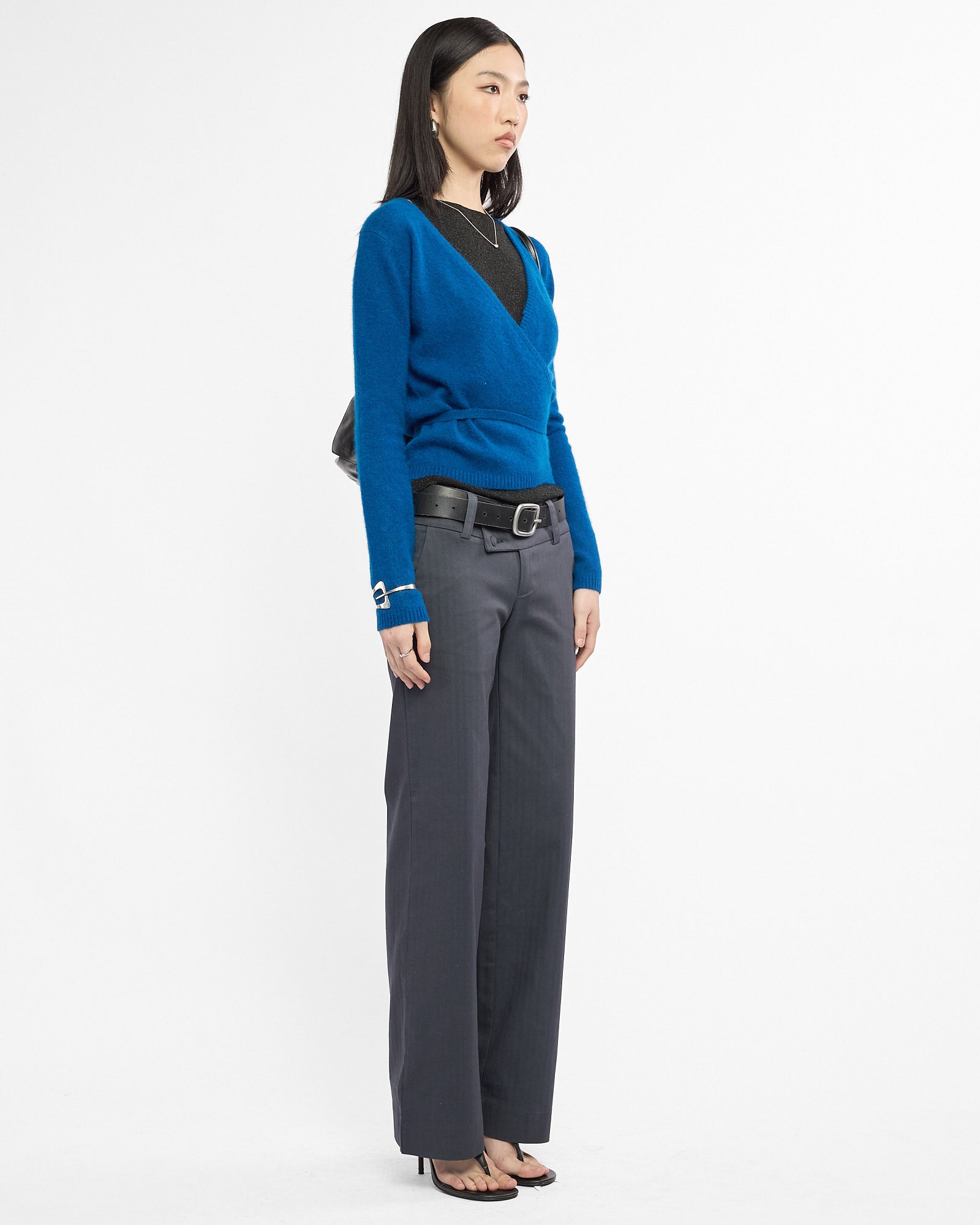 Pinstripe Wide Leg Stretch Trousers